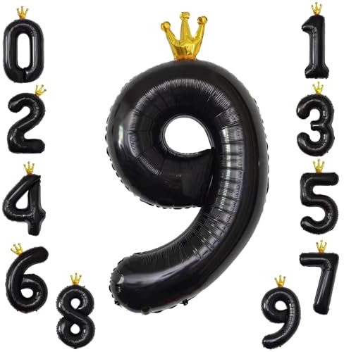 KOBOKO Riesen Folienballon 9, 40 Zoll Zahlen Luftballon 9 Jahre Mädchen, Ballon Zahlen 9 Geburtstag, Schwarz Luftballons 9. Geburtstag, Helium Ballons für Geburtstagsdeko Babyparty Jubiläum Party Deko