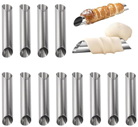 12 Stück Cannoli Backform,Schaumrollenformen Klein,Cannoli Formen,Schaumrollenformen,Cannoli,Schaumrollenformen Bausätze,Edelstahl Schillerlockenform,Für Cannoli-Röhren, Croissant, Backformen