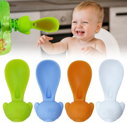 QOMJUFA 4 Pack Quetschies Löffel, Silikon Baby Quetschie Babylöffel Squeeze Feeder Löffelaufsatz für Quetschbeutel, Quetschie Löffel, Babylöffel Quetschieaufsätze, 4 Farbe