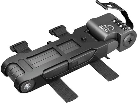 BASI | Faltschoss mit Zahlencode 4-stellig inkl. Halterung | 6 Gelenke aus gehärtetem Stahl | Länge 95 cm | Diebstahlschutz, Fahrradschloss, E-Bike Schloss, Motorradschloss