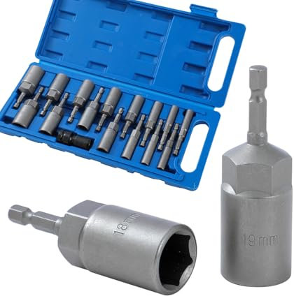 KATSU Tools Juego de 16 Vasos de Tuerca Profundos, Métrico 5.5-19mm, Vástago Hexagonal 1/4, Imantados, para Taladro Eléctrico y Destornillador, 80mm de Largo