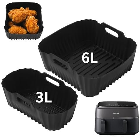 2 Pièces Accessoires Air Fryer pour Philips 3000 Dual Basket 9 Litres,Moule Air Fryer pour Philips Airfryer Série 3000,Moule Silicone Air Fryer pour Philips 6/3L