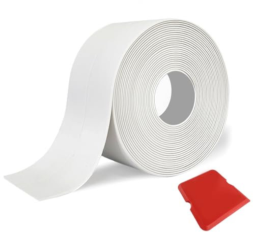 Bath Sealant Strip,1 Rolls Self-Adhesive White Caulk Tape, Waterproof Sealant Tape for Bathroom, Shower, Bathtub, Sink, Toilet & Kitchen, with Smoothing Tool