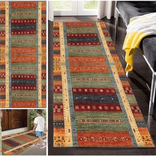 Fzamudng Alfombra de Pasillo Larga Antideslizante - Corredor Vintage Lavable Para Comedor, Cocina y Entrada, 40 x 60 cm, Absorbente