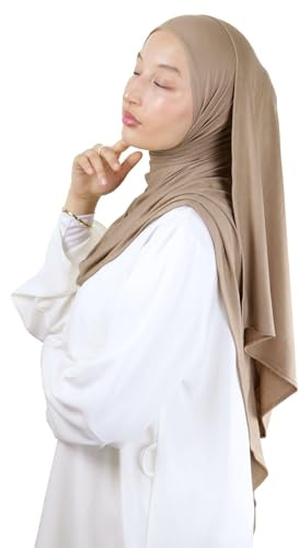 Hijab zum Überziehen, komplett aus Jersey, aus natürlichen Bambusfasern, Hijab, atmungsaktiv & hypoallergen, für muslimische Frauen, verhüllt, islamischer Schal, Schleier, Slip-on HE340