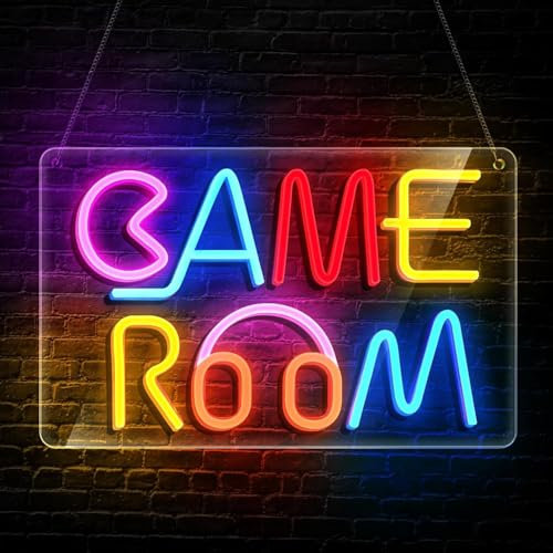 Maimeili Game Room LED Neon Signs for Wall Decor Neon Wall Art Acrylic LED Lights with Hanging Chain Light Up Signs for Bedroom Decor Man Cave Bar Pub Wedding Party 5V USB Operated Dimmable