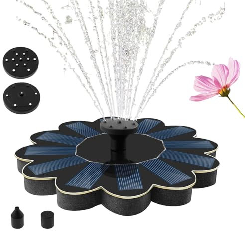 Fontana solare per esterni, 180 l/h, fontana solare per esterni, con 5 ugelli, fontana solare da giardino, pannello in silicio policristallino, forma a fiore, per bagni di uccelli, stagni, piscine