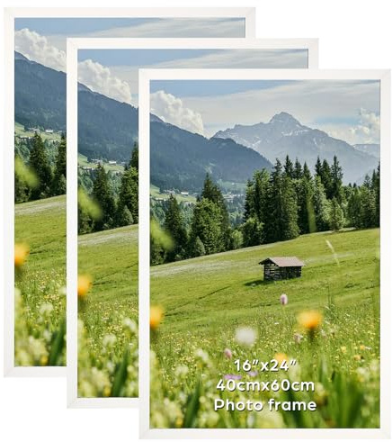 Hoikwo 3 Stück Weiß Bilderrahmen 40x60 cm, Aluminiumrahmen 60x40 cm Perfekt für Poster & Kunstdrucke - Nur für Wandmontage