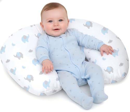 Little Grape Land Nursing Pillow for Baby, Coussin d’Allaitement Doux et Soutenant pour Maman, Coussin de Tétée avec Housse Amovible, Adapté de 0 à 12 Mois(Éléphant)