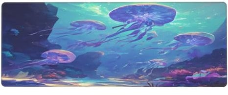Ortydoxa Underwater Jellyfish Large Mouse Mat For 80 X 30cm Gaming Mouse Pad Waterproof Keyboard And Mouse Mat Smooth Surface Desk Mat With Non-Slip Rubber Base For Office Home