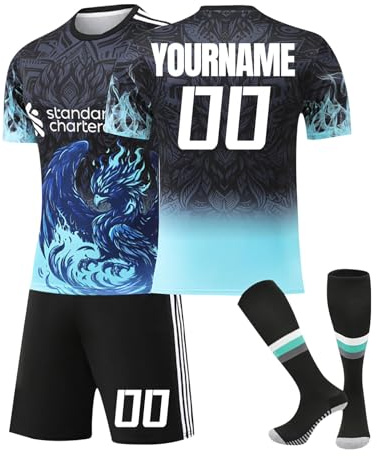 LILIHOT Fantrikot Fußball Trikot Kinder Benutzerdefiniertes T-Shirt und Shorts & Socken 3 Teiliges Set,Personalisiertes Hause/Auswärts Fußballtrikot für Erwachsener,Anzug Atmungsaktiv Trainingsanzug