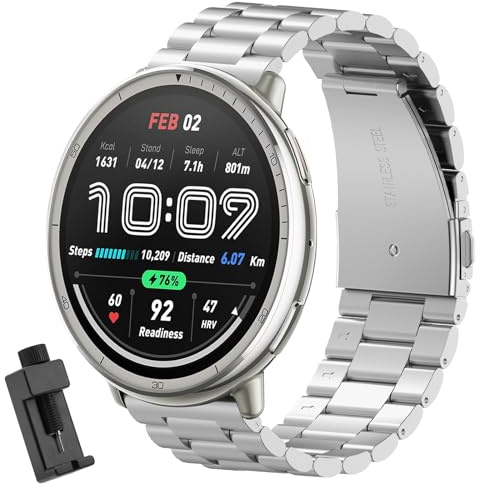 CHULN Cinturino Compatibile con Amazfit Active 2/Active/Active 3 Premium/GTS/GTS 2/Garmin Vivoactive 5, Ajustable Metallo Cinturino in Acciaio Inossidabile per Amazfit Active 2.(No host)