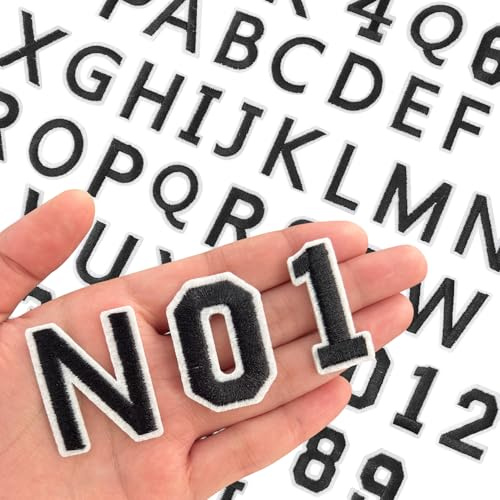 AXEN 72PCS Iron on Letters and Numbers Patches, Embroidered Letters&Numbers Patches A-Z and 0-9, Applique for Clothes, Dress, Hat, Jeans, Backpack - Black