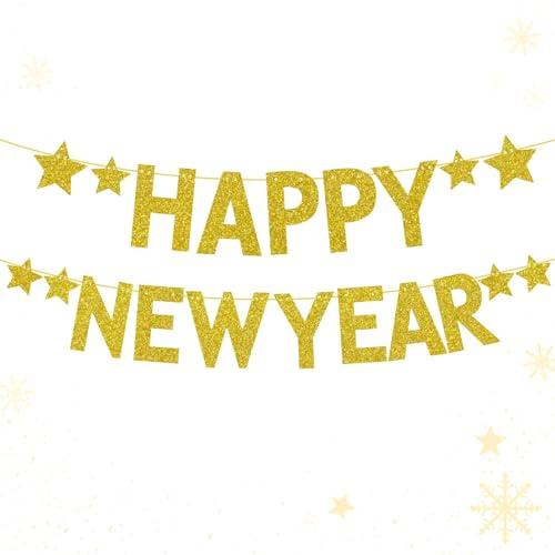 Happy New Year Girlande Gold Glitzer Silvester Deko 2026 Girlande Banner, Neujahrsdeko, Silvester Deko 2026, Neujahr Silvesterdeko Girlanden für Silvester Dekoration