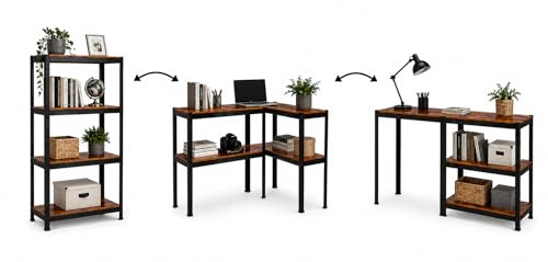 KOMBO - Industrial Regal mit 4 Einlegeböden aus Stahl und laminiertem MDF in Holzoptik - Bücherregal und Aufbewahrungsbox, modular, 75 x 30 x 150 cm