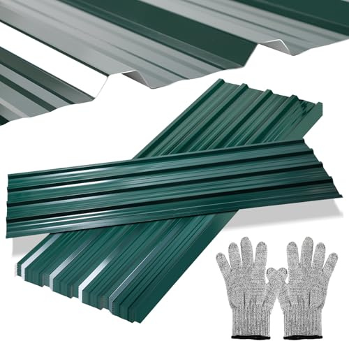 ISOISL 24x Trapezblech 129x46cm = 14m² Profilblech Dachblech Verzinkt Wellblechplatten für Dach Gerätehaus Carport Dachplatten inkl. Montagehandschuhe Grün