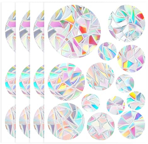 52 Stück Prisma Fensteraufkleber Vogelschutz, Statische Fensterfolie Regenbogeneffekt, Runden PVC Fenstersticker für Türen und Fenster