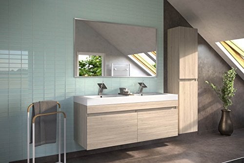 SAM® Badmöbel-Set 3-TLG, Parma, Sonoma-Eiche matt, Softclose Badezimmermöbel, Doppelwaschplatz 140 cm Mineralgussbecken, Spiegel, Hochschrank