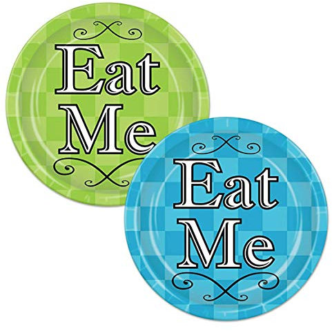 Generique - 8 Lime green and Turquoise Alice in Wonderland Plates