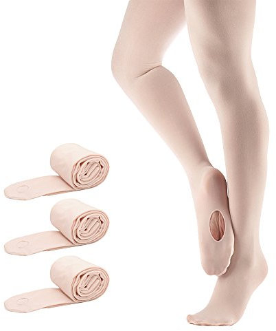 Bezioner Ballett Strumpfhose 3 Paar Cabrio Tanzstrumpfhose mit Fersenloch für Kinder Mädchen und Damen Rosa M (125–140 cm)