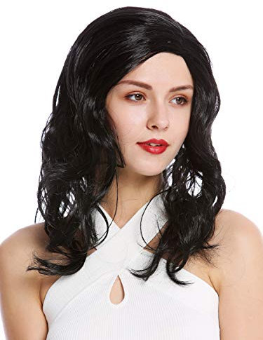WIG ME UP - 90831-ZA103 Perücke Damenperücke Karneval Lang Wellig Mittelscheitel Schwarz