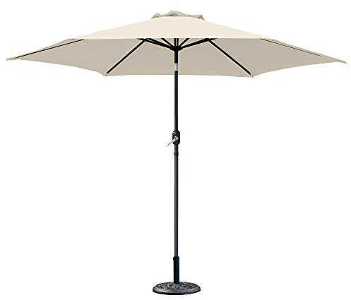 Green Bay 2.5M Round Garden Parasol Umbrella Patio Outdoor Sun Shade Aluminium Crank Tilt Mechanism Cream + Parasol Base