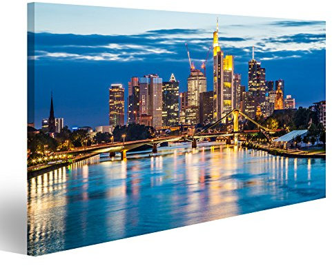 bilderfelix® Schöne Aussicht auf Frankfurt am Main Skyline in der Dämmerung, Deutschland Wandbild Leinwandbild Poster DNZ