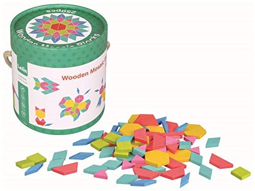 Lelin 250 Pcs Wooden Mosaic Blocks Set - Pattern Blocks Classic Developmental Toy