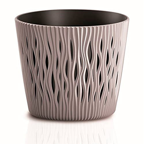 Jardinière ronde en plastique Sandy Round en couleur mocca 18,9 (L) x 18,9 (l) x 16,5 (H) cm