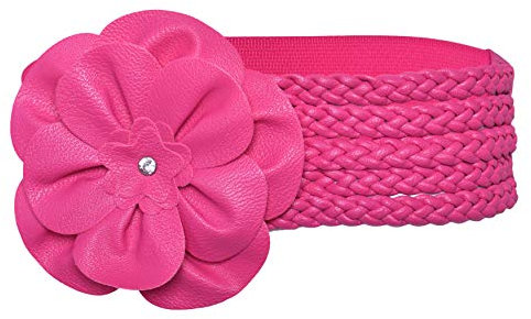 TeeYee Große Blume Taillengürtel Exotisch für Damen Mädchen Breites geflochtenes Gummiband Verstellbarer dehnbarer Cinch Obi Gürtel rosa
