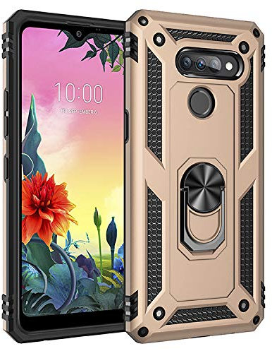 BestST Schutzhülle für LG K40S, + Hartglas, doppellagig, Hybrid, Ultra-Schutz, stoßfest, Bumper Cover für LG K40S, mit Standfunktion, goldfarben