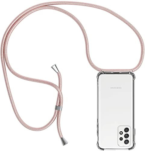 ZYIMOU für Samsung Galaxy A52 / Samsung Galaxy A52s 5G Hülle mit Band, Handyhülle Handyband Hülle mit Kette Schutzhülle Kordel zum Umhängen Transparent Weich TPU Silikon Bumper, Rosé Gold