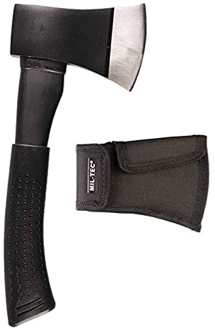 Mil-Tec Vollstahlaxt mit Kopftasche • Gummierter Griff • Axt klein für Camping, Outdoor, Survival, Jagd, Trekking, Garten • Spaltaxt Holz • Axt Outdoor • Survival Ausrüstung
