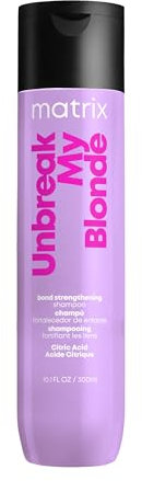 Matrix, Shampoing Doux & Fortifiant pour Cheveux Blonds Colorés & Sensibilisés, À l'Acide Citrique, Sans Sulfate, Total Results, Unbreak My Blonde, 300 ml