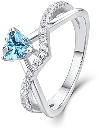 Starnny Herz Ringe Frauen Silber 925 Verlobungsring Eheringe Damen Ring mit 0,5 ct Herz 5A Zirkonia März Geburtsstein Aquamarin Farbe für Damen,62