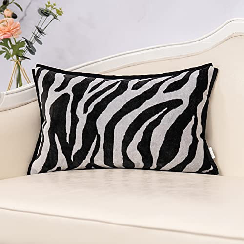 Yangest Kissenbezug, rechteckig, Samt, Zebramuster, luxuriös, modern, für Couch, Wohnzimmer, Schlafzimmer, 30,5 x 50,8 cm, Schwarz