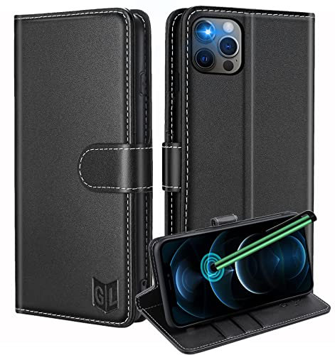 GoodcAcy Compatible with iPhone 12 Pro Case,iPhone 12 Leather Case with RFID Blocking, High-grade Leather Flip Wallet Book Flip Folio Stand View phone Cover for Apple iPhone 12 Pro/iPhone 12,Black