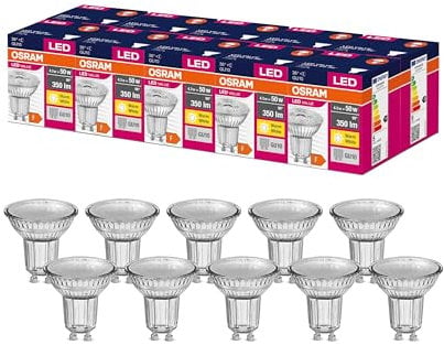 OSRAM Lámpara reflectora LED Star Value PAR16 con ángulo de visión de 36 grados, casquillo GU10, 4,3 vatios, blanco cálido (2700 K), reemplaza a los focos convencionales de 50 vatios, paquete de 10