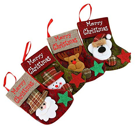 Irishom 4 Stück Weihnachtsstrumpf Plüsch Weihnachtssocken Nikolausstiefel Weihnachten Süßigkeiten Geschenk Beutel zum Befüllen und Aufhängen Weihnachtsdeko