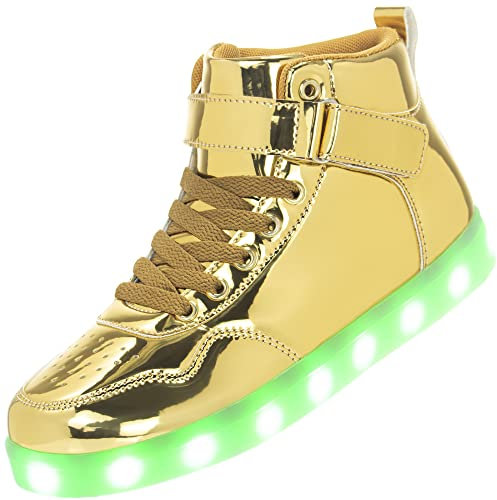 APTESOL Unisex LED Leucht Schuhe High-Top Licht Blinkt Sneaker USB Aufladen Shoes für Damen Herren (Gold,36)