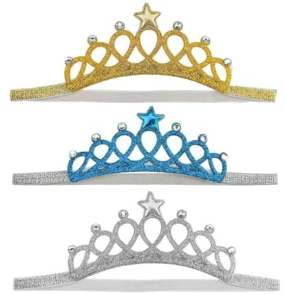 Prinzessin Tiara Set Madchen Krone Tiara Elastisches Haarband Sparkling Crown Stirnband 3 Stuck Gold, Silber, Blau