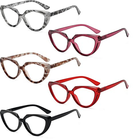 Eyekepper Reading Glasses 2.0, Readers for Women, 5 Pack Cat Eye | Cat Eye Womens Eyeglass, All-Day Comfort Spring Hinges, Large Ladies Eyewear, Scratch Resistant for Work/Crafts
