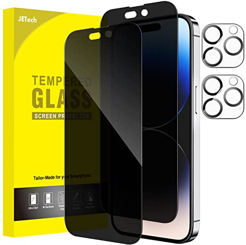 JETech Sichtschutz Full Screen für iPhone 14 Pro Max 6,7 Zoll mit Kameraschutz, Anti-Spy Panzer Schutz Glas Folie Schutzfolie Folie Kamera Displayschutz, 2 Stück Jeweils