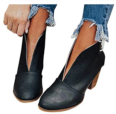 Kobilee Stivali Invernali Donna Pelle Morbidi Stringati Stivaletti Chunky Comode Autunnali con Tacco Stivali Calzino Ankle Chelsea Boots Cowboy Bassi Scamosciati Eleganti Anfibi