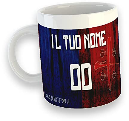 Forza Casteddu Tazza Mug in Ceramica Personalizza con Nome e Numero Colazione Idea Regalo Squadra del Cuore Tifosi Rossoblù Cagliari Papà Nonno Natale Compleanno Calcio Pallone Italia
