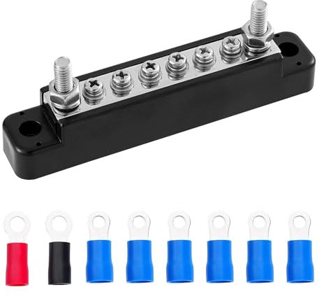 12V-48V DC Sammelschiene Verteilerblock,100A Busbar 6 polige Einreihige Sammelschiene -Schraubklemme für Auto RV Boat Yacht (Schwarz)