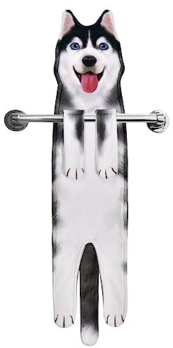 AGRIMONY Lustige Hunde Handtücher - Kawaii Deko für Küche Badezimmer - Personalisiertes Geschenk Gadgets Einweihungsgeschenk für Frauen Männer Mama Papa Hundebesitzer - Husky