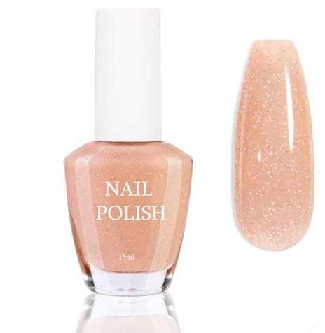 Glitter Nail Art Varnish - Shimmer Nude Nail Polish - Long Lasting Glossy Manicure DIY Gift - No Cure Needed