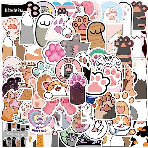 61 Uds. pata de gato de dibujos animados pegatinas bonitos para botellas de agua, parachoques, taza para álbum de recortes, regalo adhesivo para niños, adolescentes y adultos