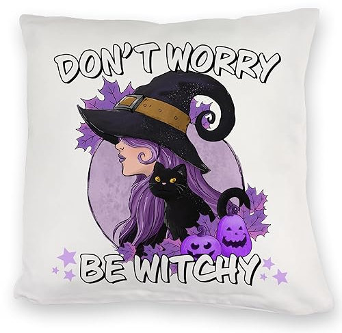 Hexen Kuschelkissen mit Spruch - Don't Worry be Witchy als Zauberhaftes DekoKuschelkissen für Junge Frauen an Halloween zauberhaft magisch kuscheln außergewöhnlich